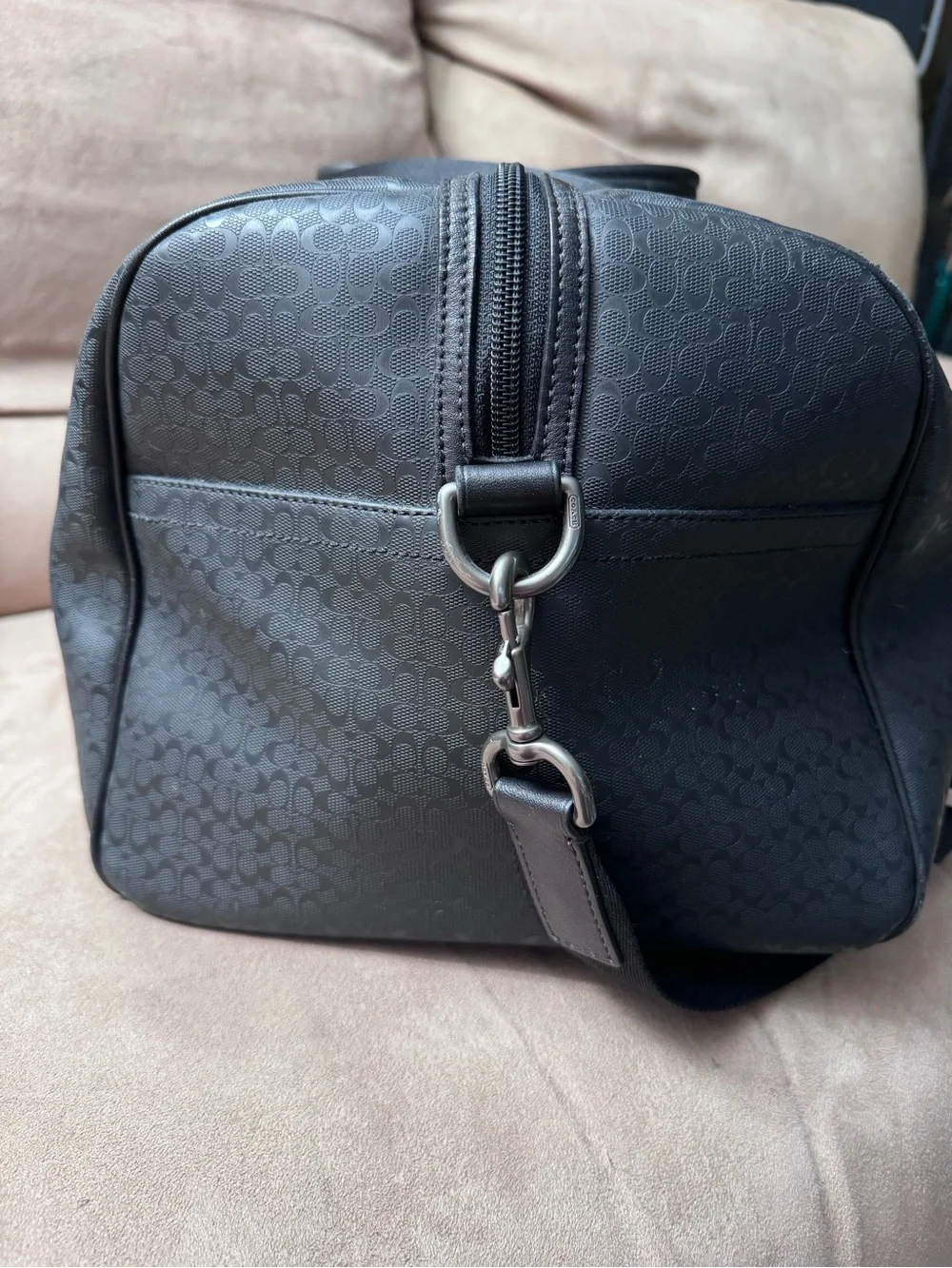 Vintage Coach BOSTON/Duffle Bag Black Monogrammed Leather, Carry Strap
